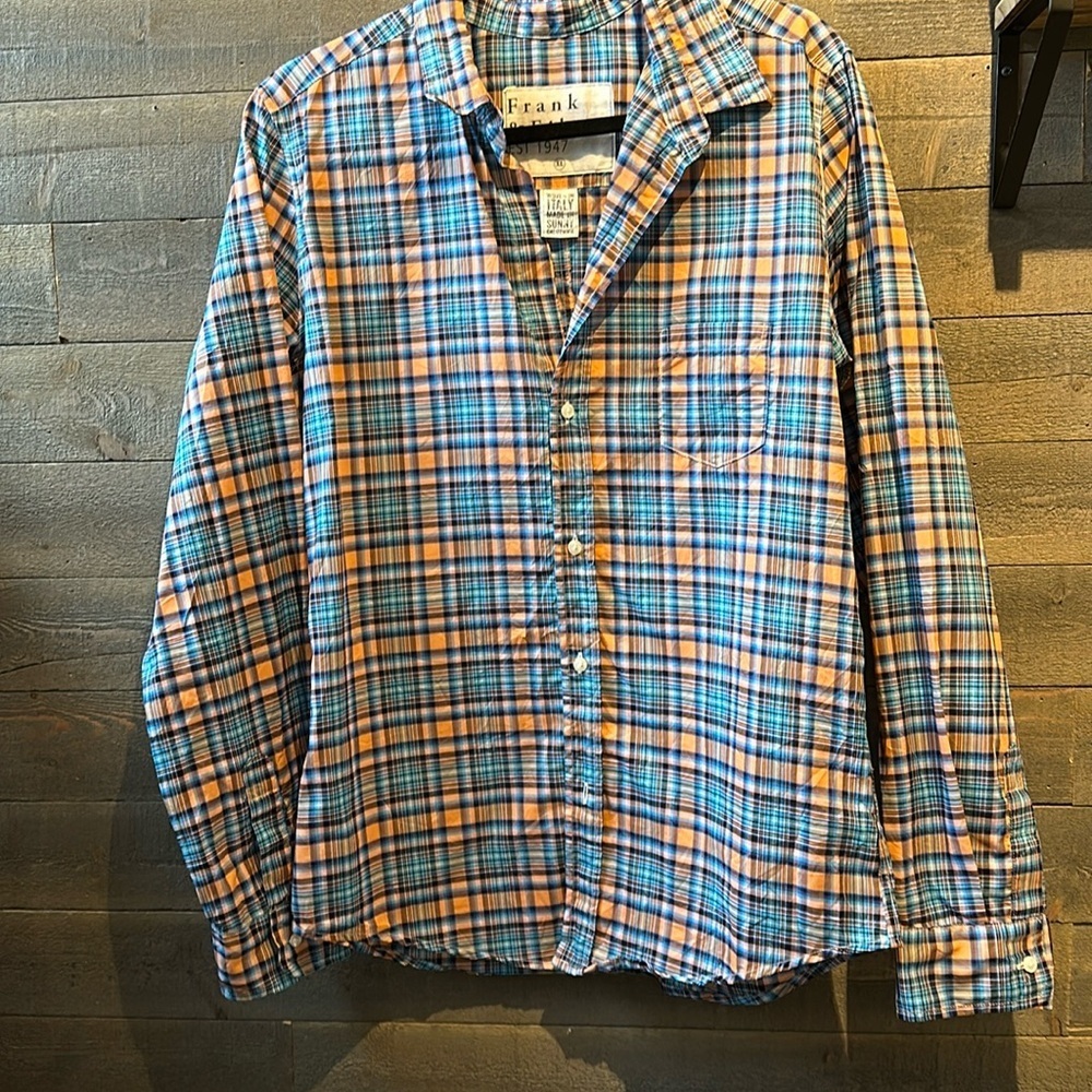 Frank & Eileen Blue and Orange Plaid Button Down Shirt
